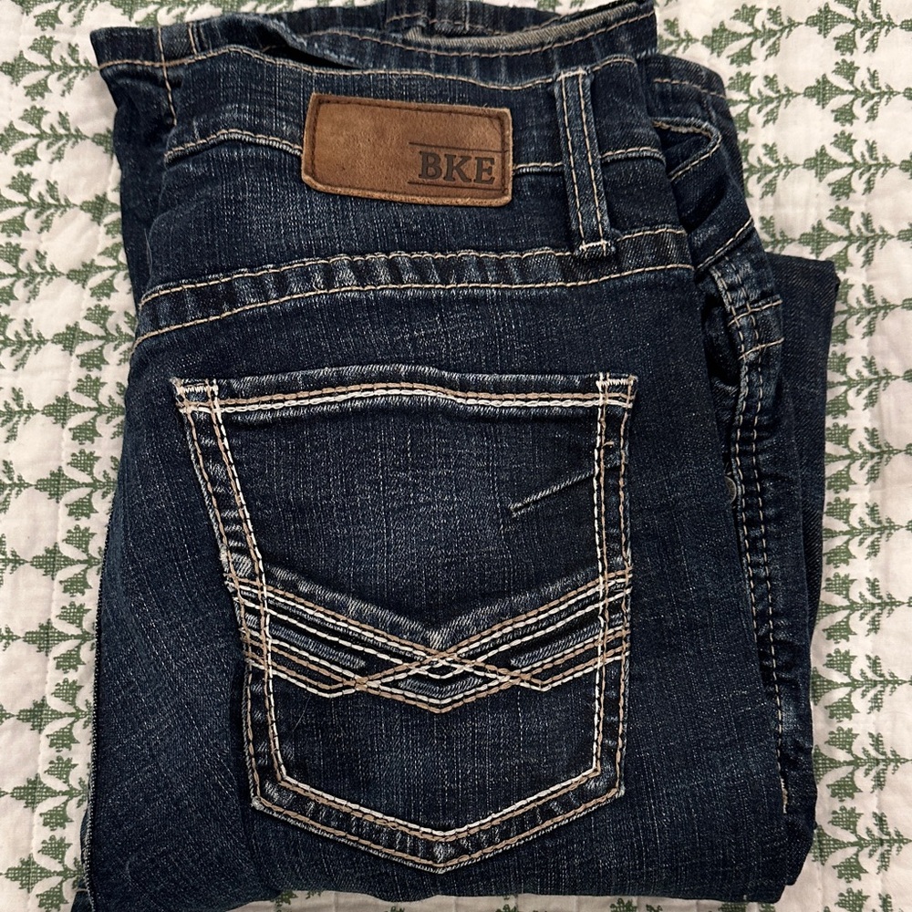 BKE Men's Dark Blue Bootcut Jeans